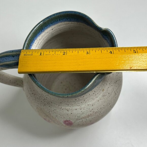 Russell Wood Speckled Ceramic Pitcher With Hand-Painted Floral Design & Blue Rim - Picture 10 of 10